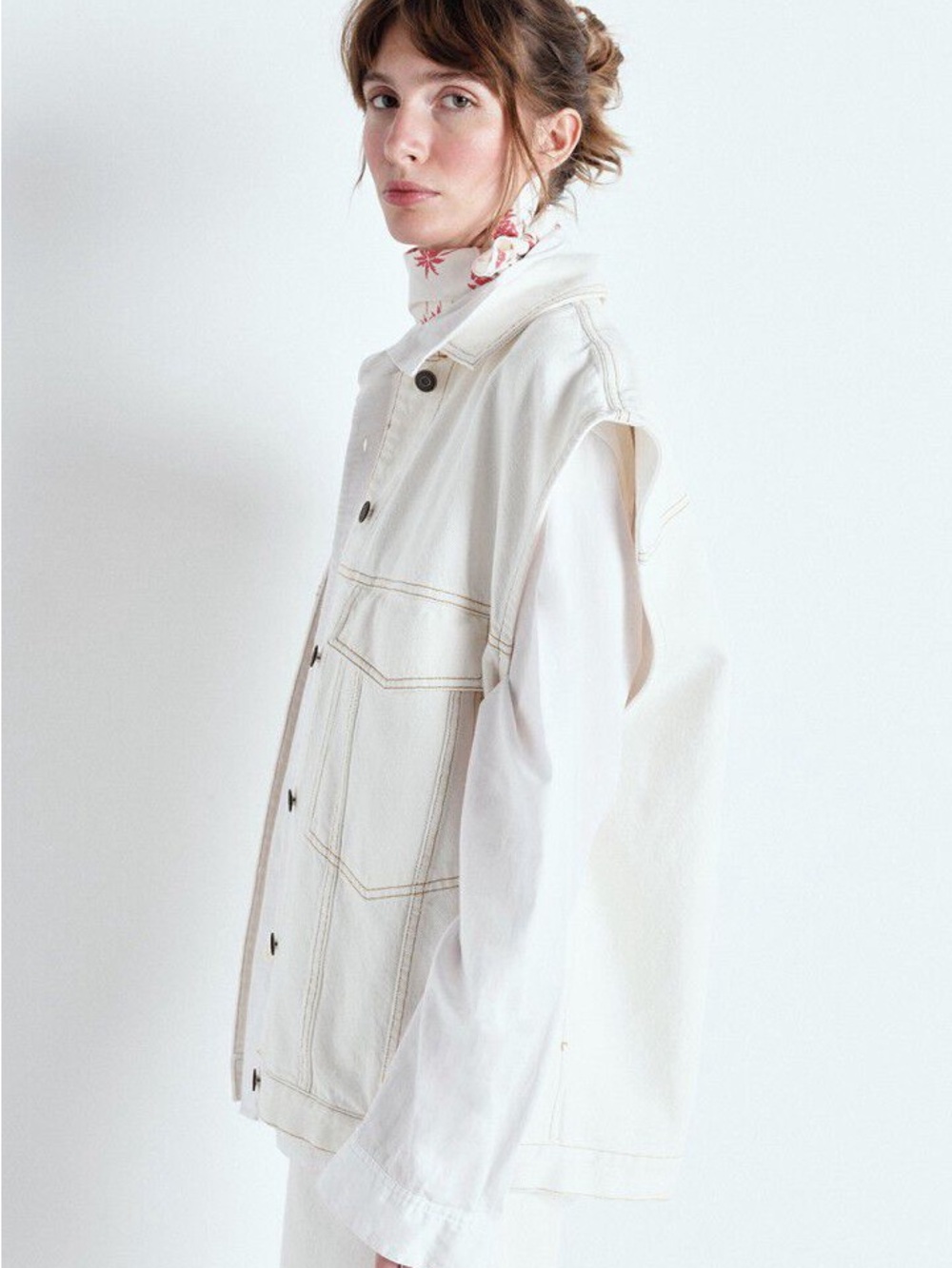 American Vintage Cream Oversized Sleeveless Vest Jacket